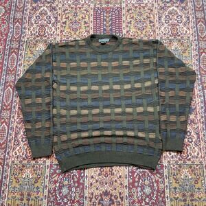 VTG‎ 90s Serafini 3D Textured Basketweave Knit Sweater Olive Earth Tone L Coogi